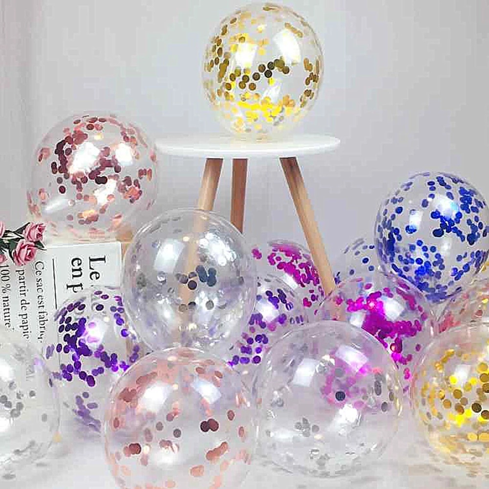 Set 5 Bong Bóng Trong Suốt Phối Kim Sa Lấp Lánh Kích Thước 12 inch Dùng Trang Trí Tiệc Cưới/Sinh Nhật