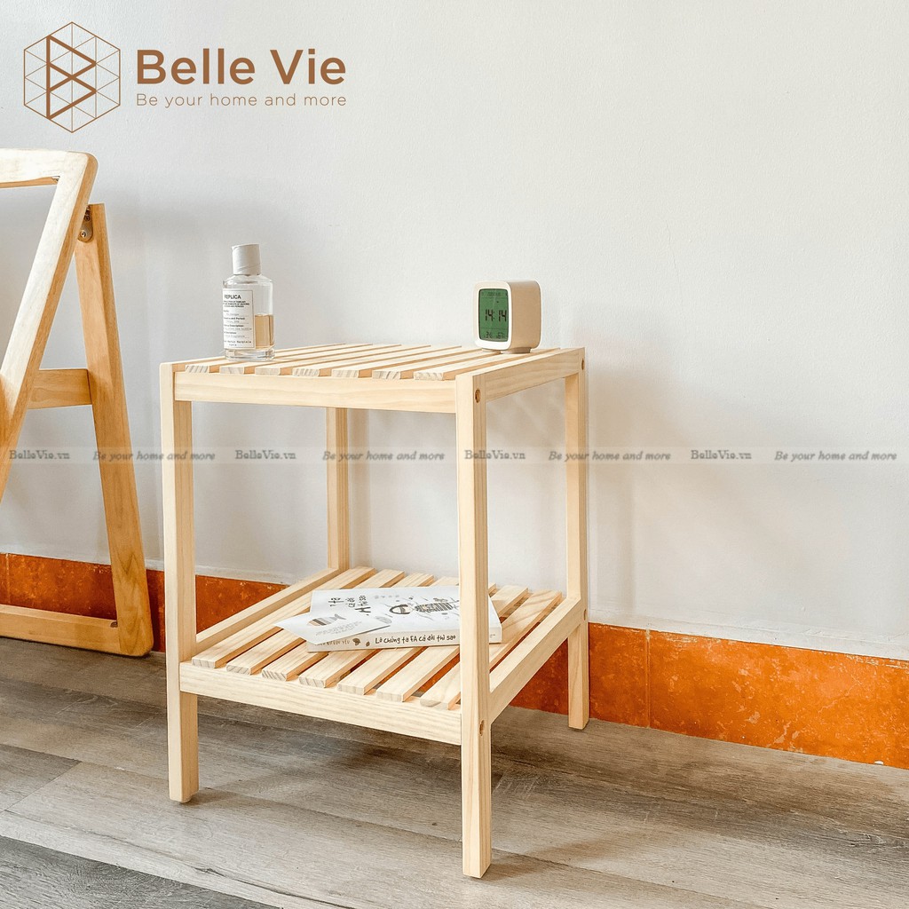 Kệ Đầu Giường Khung Gỗ Mặt Nan 2 Tầng BELLEVIE Kệ Gỗ Đa Năng Để Đầu Giường Shelf 2F | BigBuy360 - bigbuy360.vn