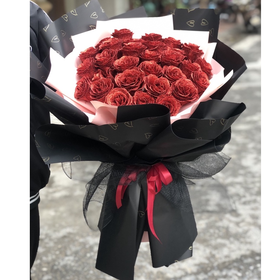 Bó hoa sáp nhũ cao cấp 30 bông cực sang chảnh  dùng làm quà tặng valentine và 8/3 cho người yêu