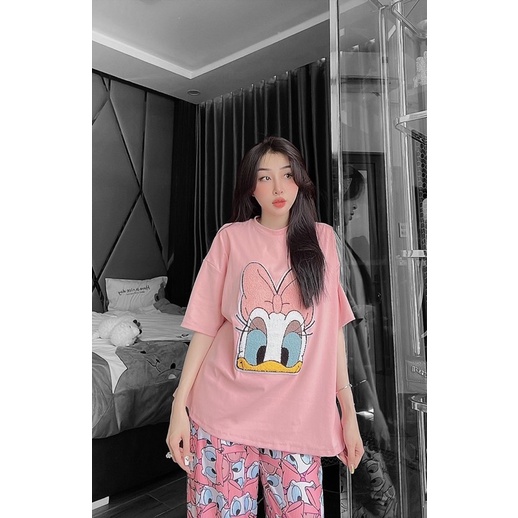 Set áo cotton vịt thêu to quần suông xinh xắn