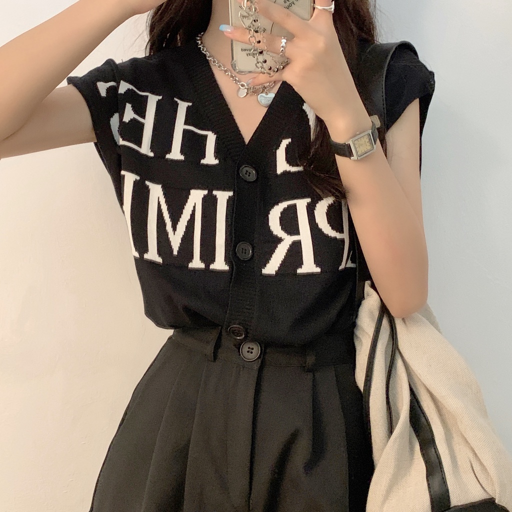 Áo Dệt Kim Không Tay Cổ Chữ V Thời Trang Cho Nữ