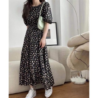 Đầm maxi hoa cúc cột eo mùa hè - d744
