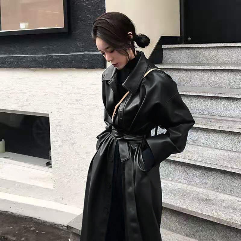 Áo Mangto Da Nữ Dáng Dài