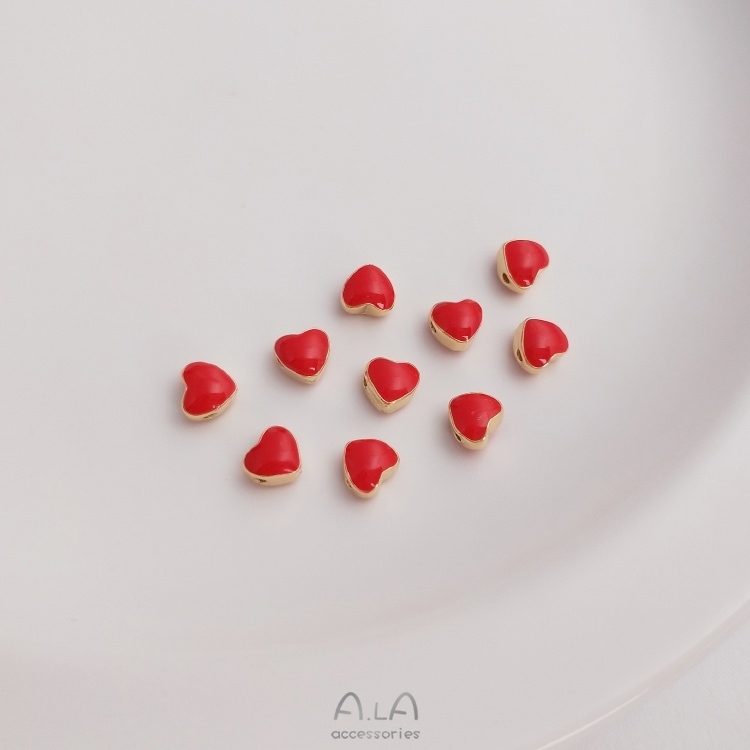 Chuỗi Hạt Cườm Đồng 14K Hình Trái Tim Màu Sắc Xinh Xắn Dùng Để Làm Đồ Trang Sức