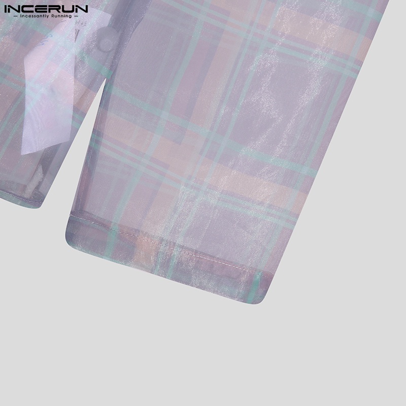 Áo sơ mi INCERUN dài tay nhìn xuyên qua quyến rũ cho nam