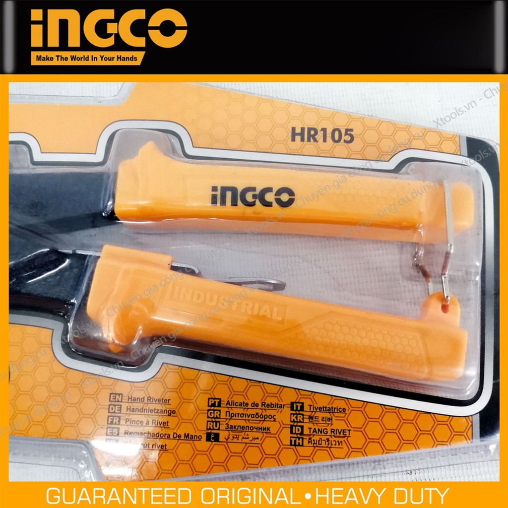 Kìm rút đinh tán chuyên dụng INGCO HR105 10&quot;, kềm rút rive trợ lực, tay cầm dài, cỡ đinh rút 2.4mm-4.8mm