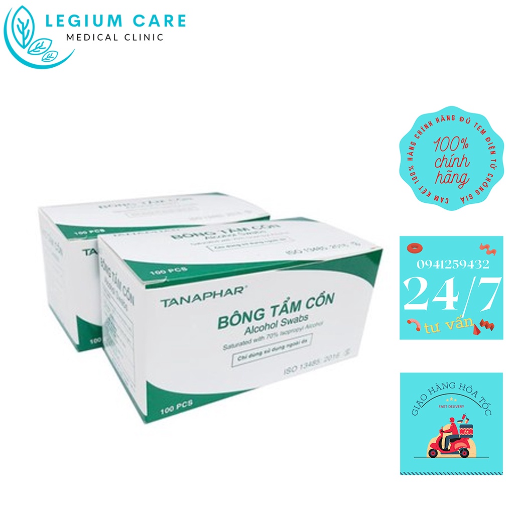 Hộp 100 Miếng Gạc Tẩm Cồn Sát Khuẩn, Bông Tẩm Cồn Y Tế Tiệt Trùng Sát Trùng, Cồn Khô Alcohol Pads TANAPHAR