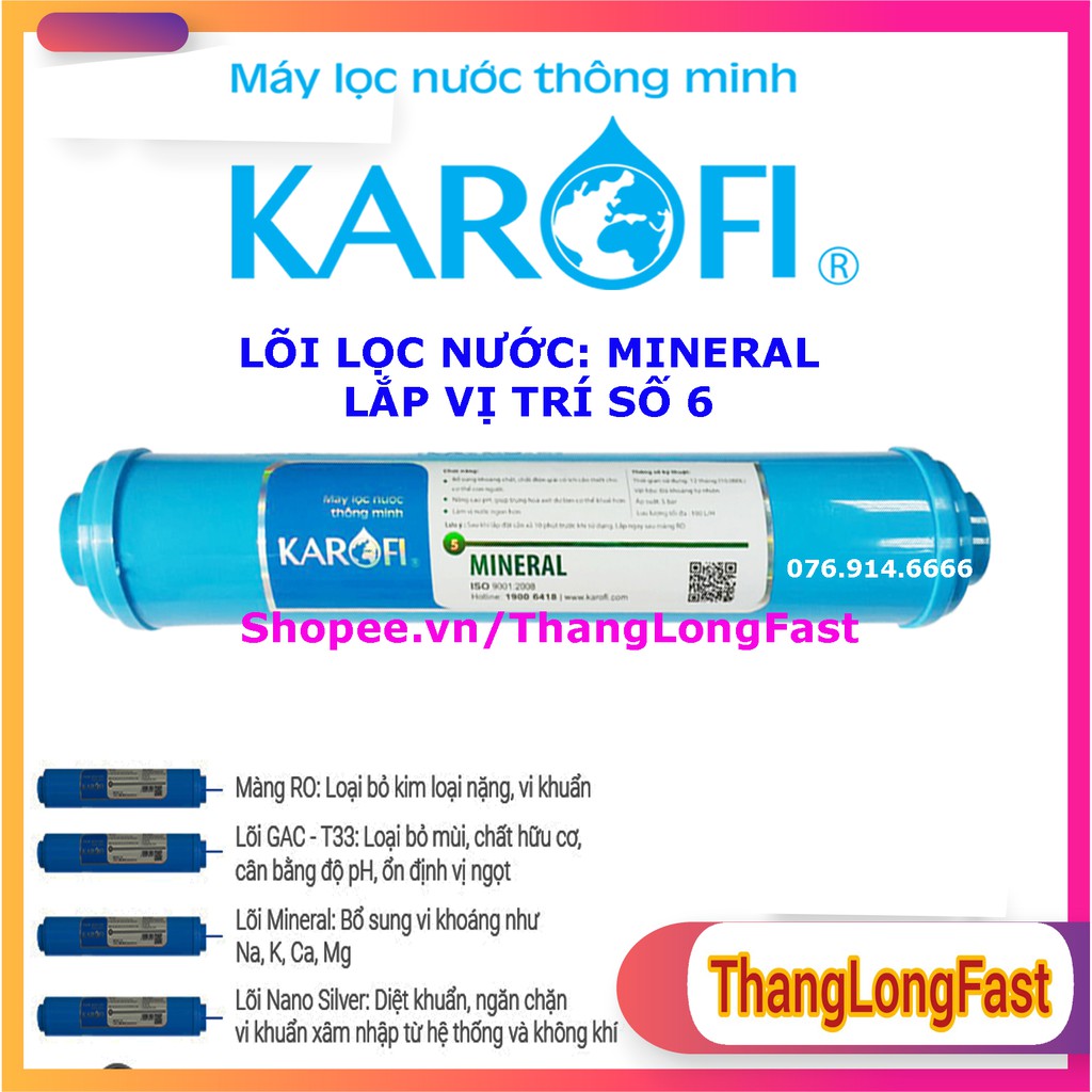 COMBO 7 LÕI LỌC NƯỚC KAROFI - GỒM BỘ LÕI 123, MÀNG RO DOWDUPONT, T33, MIN, FAR