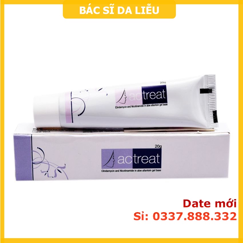 Actreat gel (20g) kem chấm mụn 4% niacinamide và clin.damyci, giảm mụn, kiềm dầu, trắng sáng da