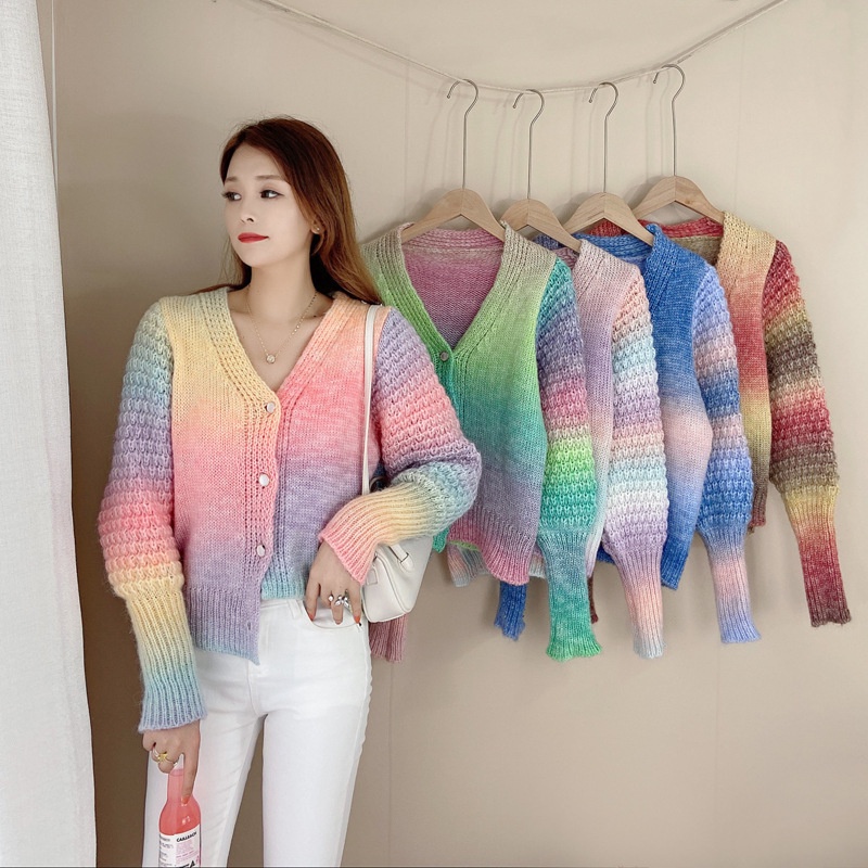 IELGY   Áo Khoác cardigan Dệt Kim Dáng Rộng Màu gradient Dành Cho Nữ