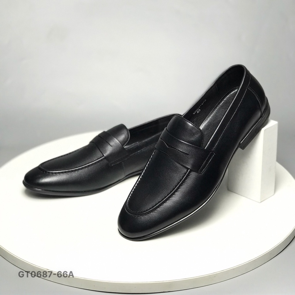 Giày công sở nam cao cấp BQ ❤️FREESHIP❤️ Giày lười nam da bò đai ngang dáng Hàn Quốc đế đúc cao su GT0687-66A