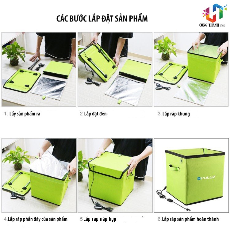 HỘP CHỤP ẢNH SẢN PHẨM 30*30CM  PULUZ CÓ 3 CHẾ ĐỘ SIÊU SÁNG MÀU XANH