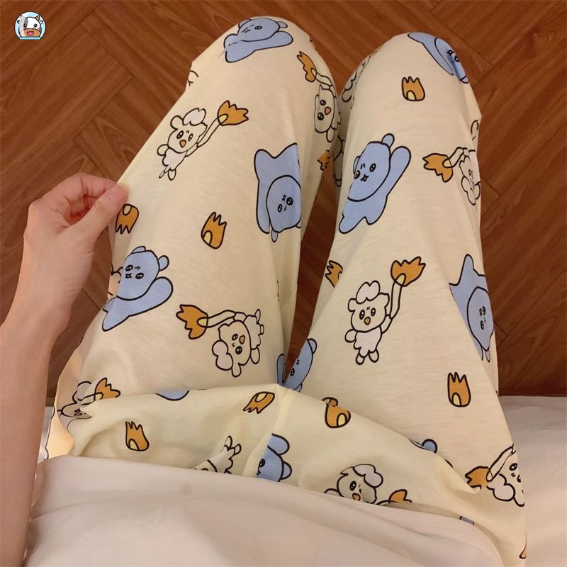 Quần Ngủ Dài Dáng Rộng In Họa Tiết Hoạt Hình Chú Gấu Dễ Thương Phong Cách Hàn Quốc Thời Trang Xuân Thu Cho Nữ