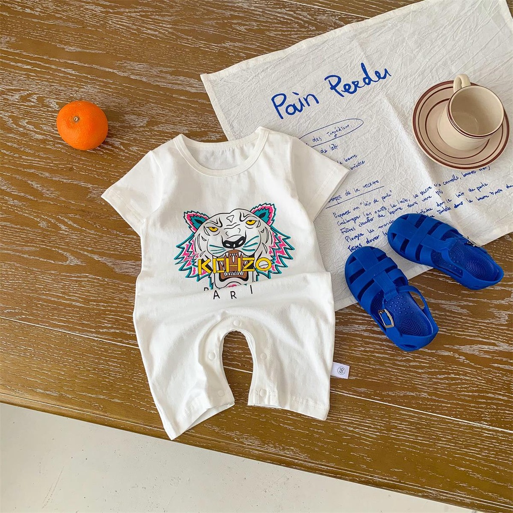 Áo Liền Quần Ngắn Tay In Hình Con Hổ Cho Bé