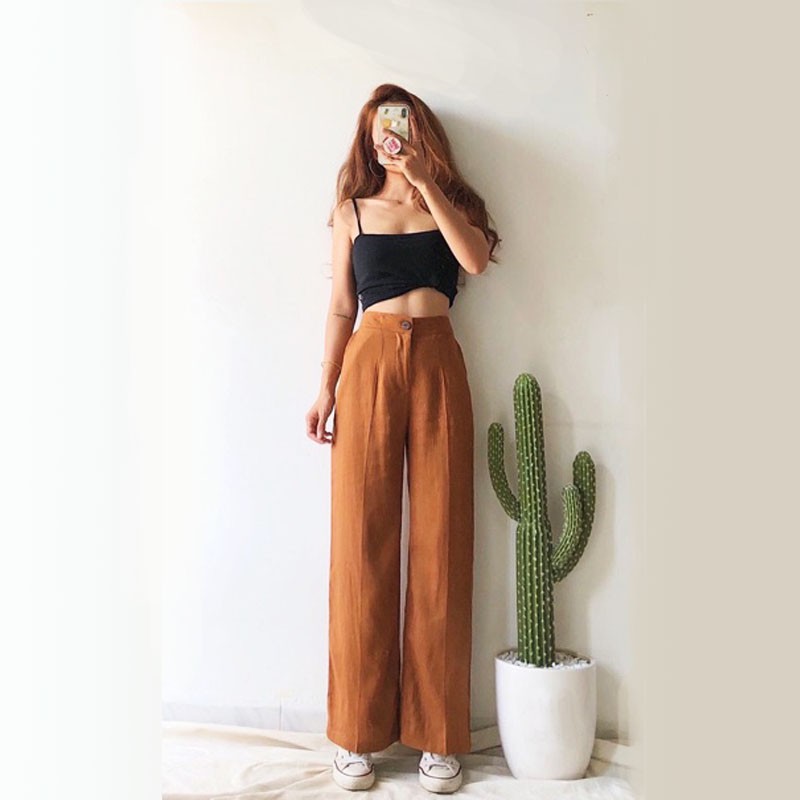 Quần ống rộng Lưng cao chất đũi dáng dài cá tính - COLLY
