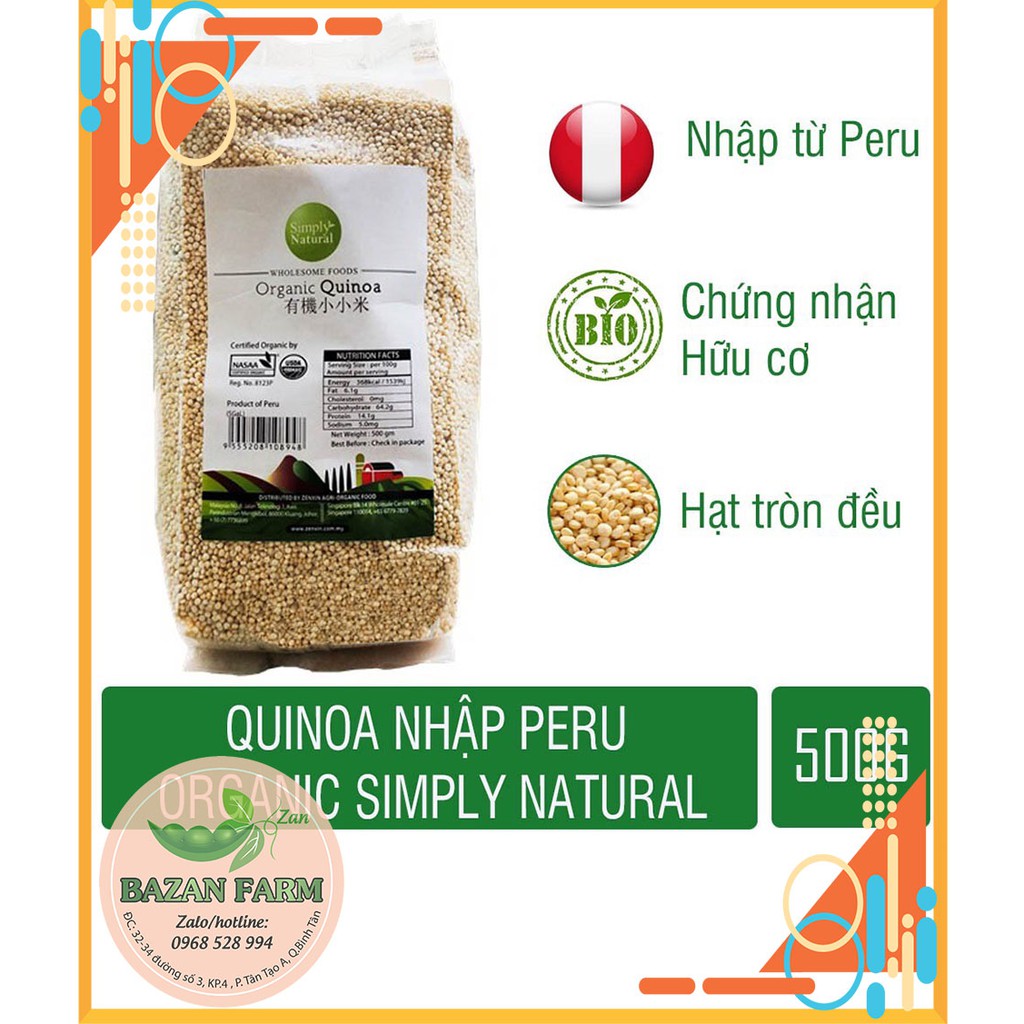 Hạt diêm mạch quinoa trắng Simply Natural 500gr