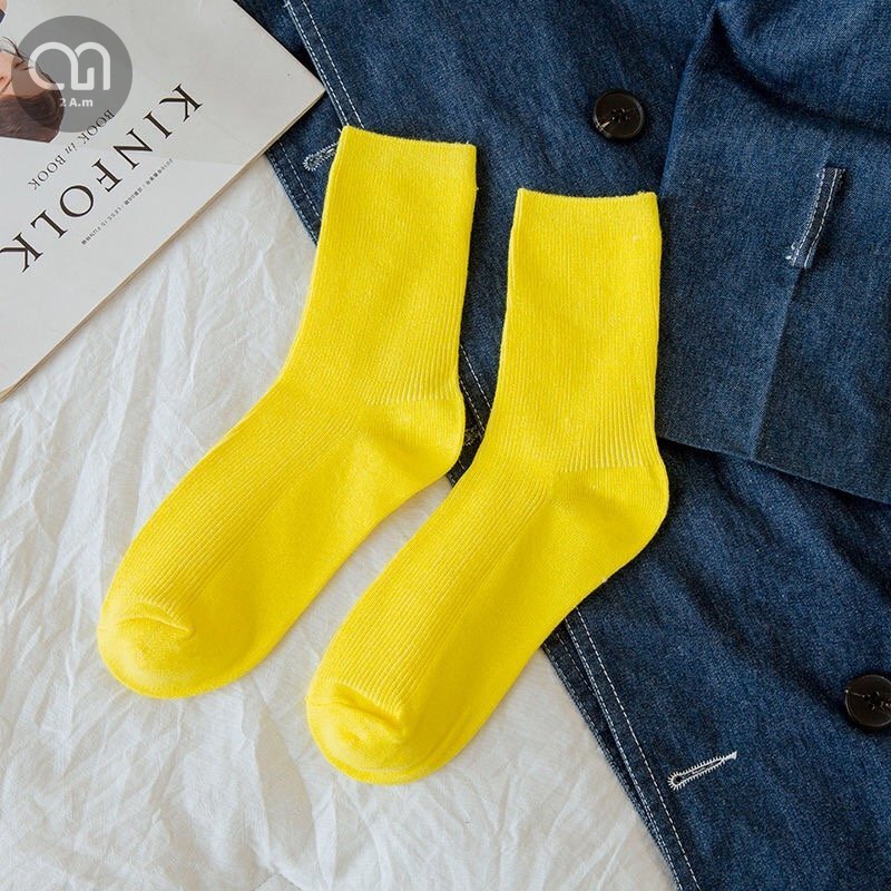 Tất Vớ Cổ Cao Nữ Trơn Nhiều Màu Đẹp Chất Liệu Cotton Thời Trang