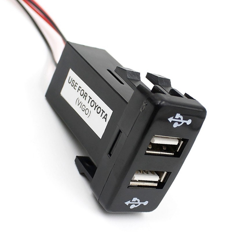 Bộ sạc kiêm cổng âm thanh 2 cổng USB có đèn LED cho Toyota Prado 120 Series Toyota Hilux/Vigo