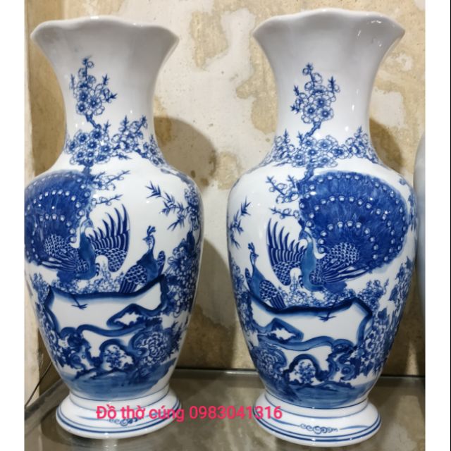 Lọ cắm hoà thờ màu xanh lam cao 40cm