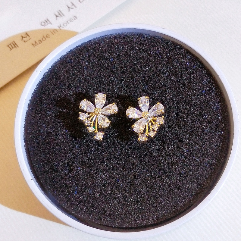 Khuyên tai JIUDUOLAN dạng kẹp/ xỏ kiểu dáng hoa đính đá zircon không gây dị ứng sáng bóng thời trang cho nữ