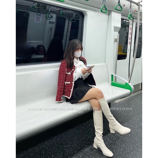 (Ảnh thật) Áo khoác dạ tweed đỏ đô viền trắng the.sweaterweather TSW | BigBuy360 - bigbuy360.vn