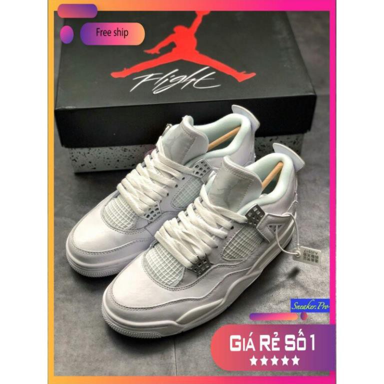 Giày thể thao Air Jordan 4 Retro Pure money full trắng siêu đẹp, bao ngầu dành cho nam và nữ