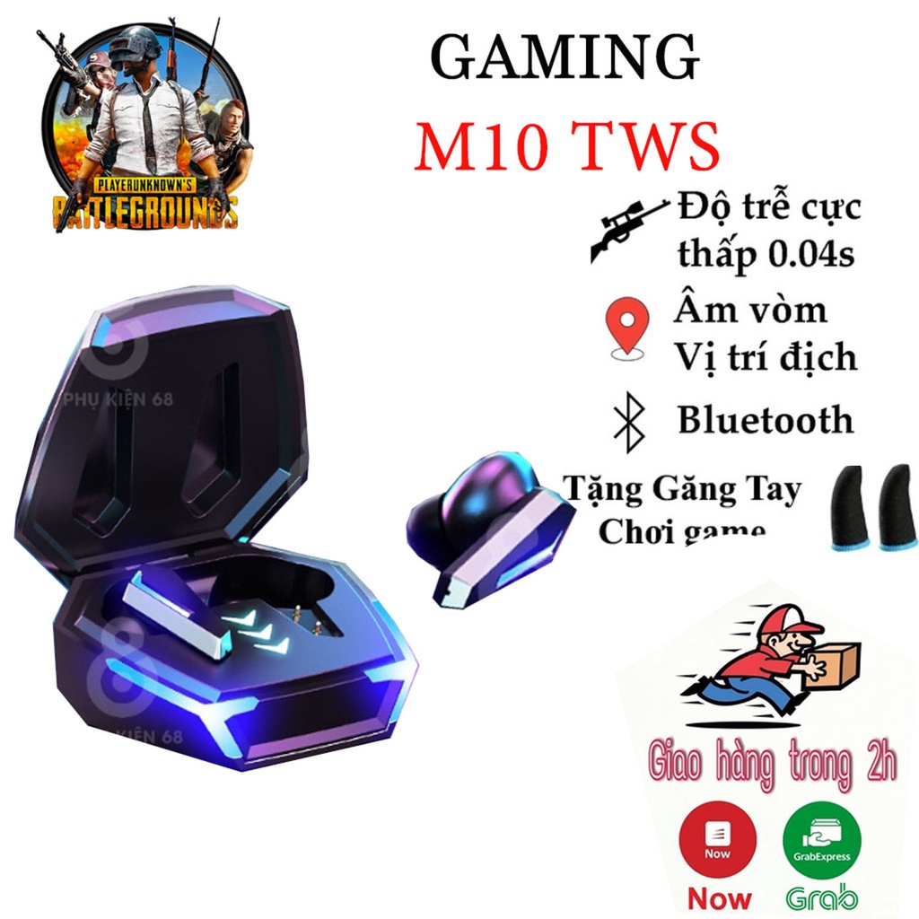 Tai nghe bluetooth Gaming M10 TWS 5.2 Tai nghe không dây bass mạnh mẽ có mic , độ trễ cực thấp,âm thanh đỉnh cao