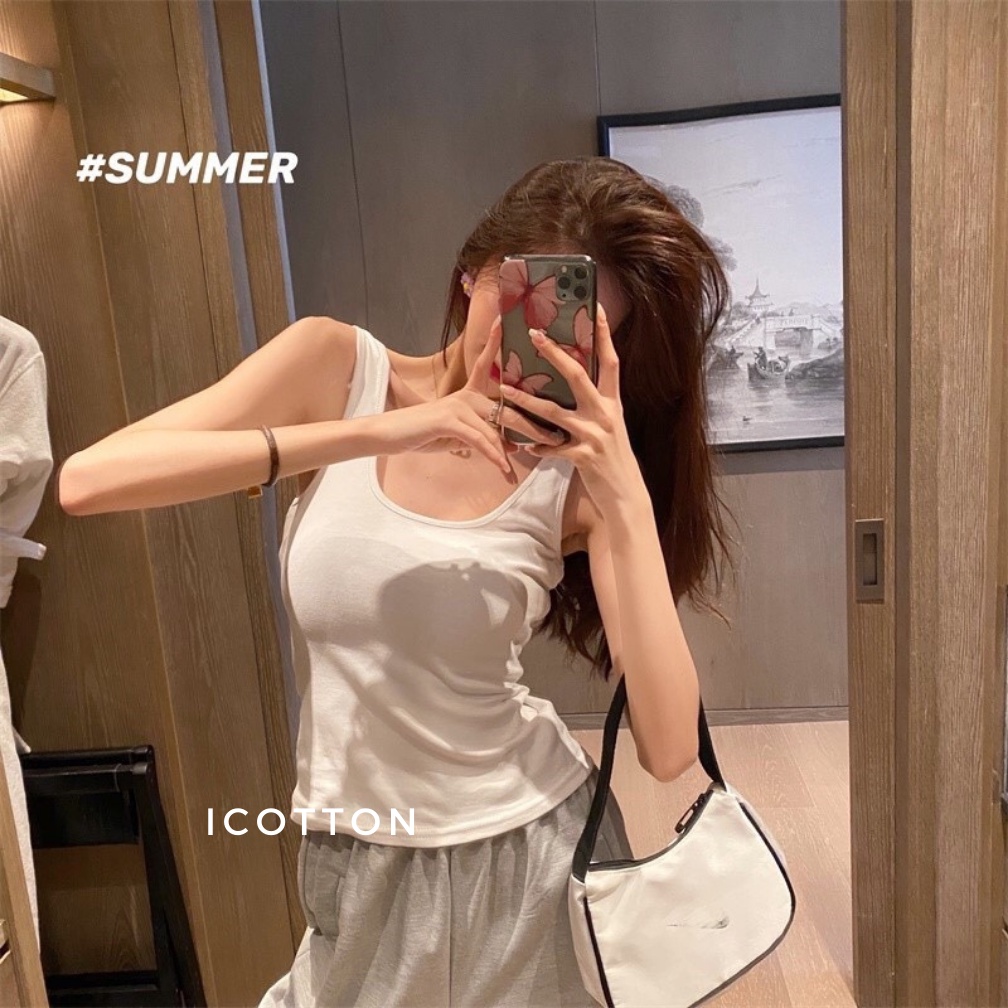 Áo ba lỗ nữ ❤️Icotton❤️ áo thun 3 lỗ nữ sát nách cotton mát mẻ nhiều màu sắc, trắng, đen