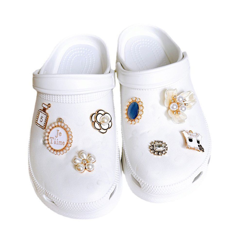 Set 5 phụ kiện hình hoa đính đá quý và ngọc trai nhiều kiểu bắt mắt dùng trang trí giày dép chuyên nghiệp