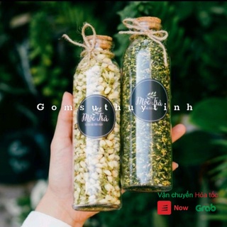 Combo 3 lọ thủy tinh/Chai thủy tinh tròn nắp gỗ trang trí decor nhà bếp 350ml