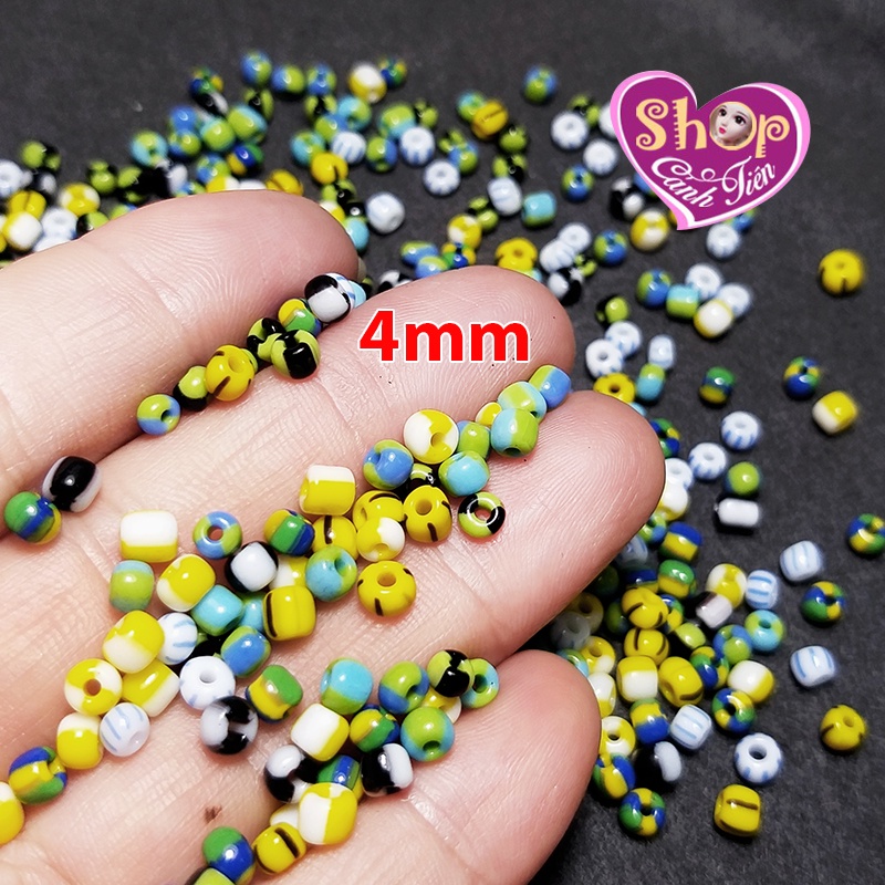 Gói Cườm kẻ sọc nhiều màu bóng đẹp 2-5mm độc đáo làm vòng thủ công
