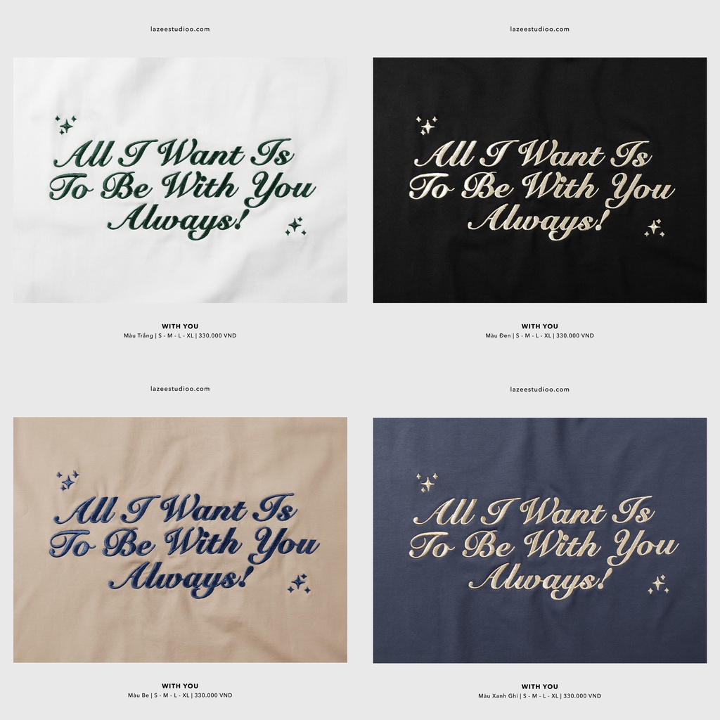 Áo thun - WITH YOU | LAZEE STUDIOO | Be - Xanh Ghi - Xanh Lá - Trắng - Đen | Form Regular