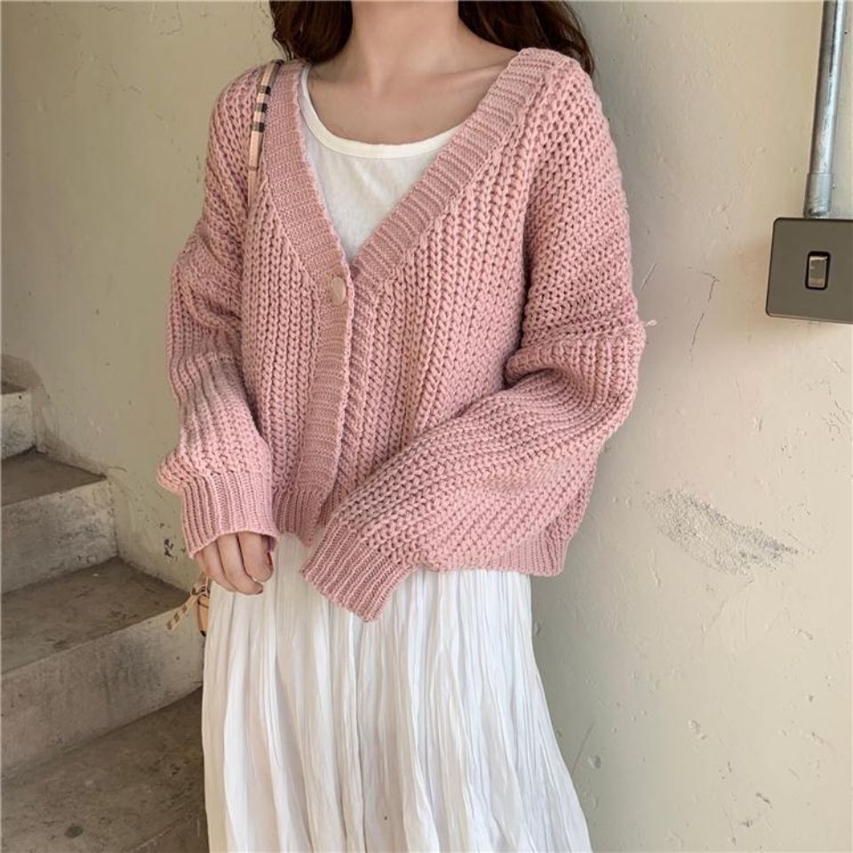 Áo khoác len cardigan cổ chữ V dáng rộng phong cách mùa hè trẻ trung dành cho nữ