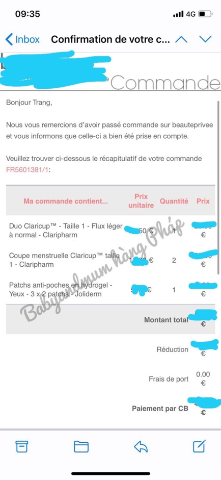 [Hàng Pháp] Claricup cốc nguyệt san có đầy đủ bill