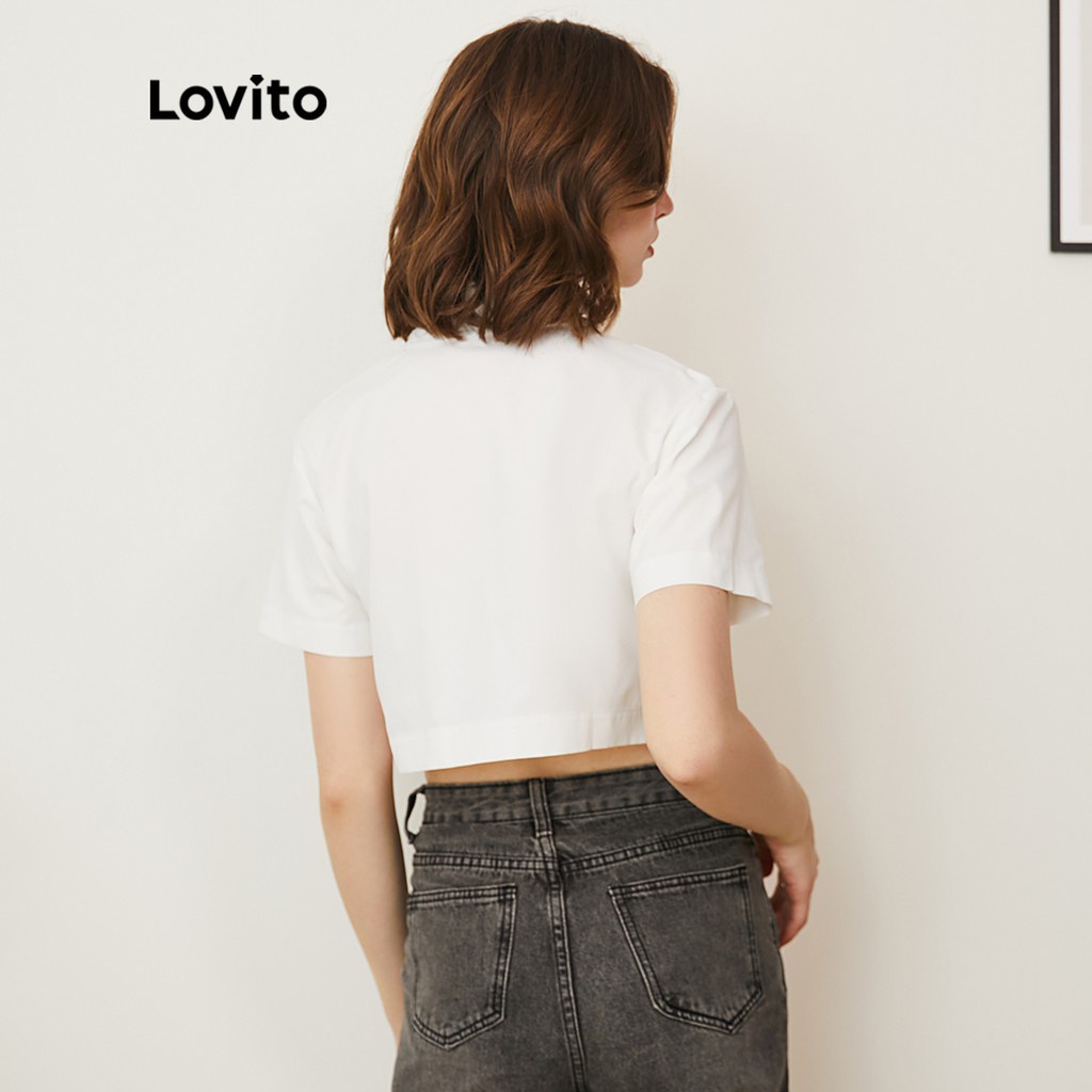 Lovito Áo cánh cắt cổ có túi trơn đơn giản L24AD028 (Trắng)