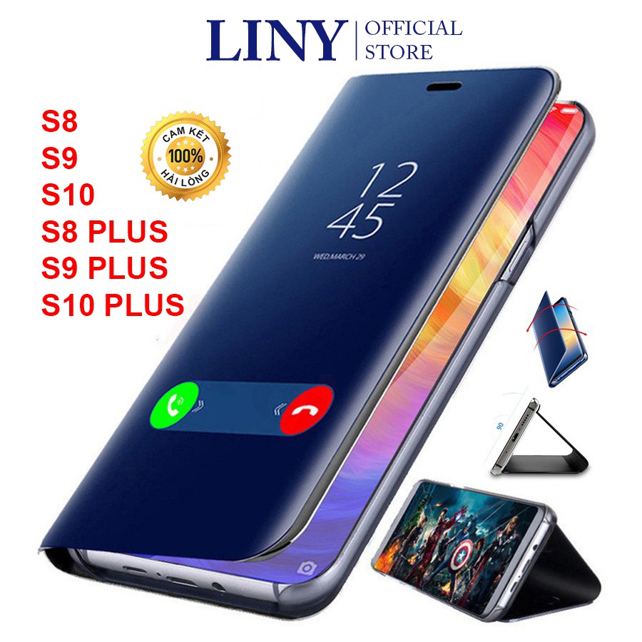 Bao da điện thoại nắp gập mặt kính tráng gương cho Samsung Galaxy S8 S8 Plus S9 S9 Plus S10 S10 Plus