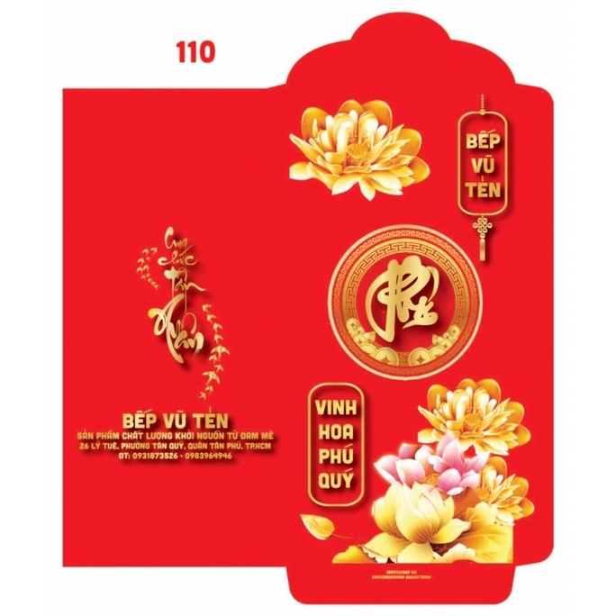 1,000 bao lì xì in logo thông tin shop nhiều mẫu
