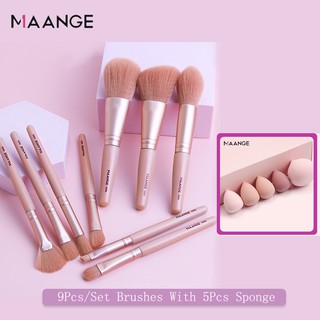 9 PCS Cọ trang điểm+5 miếng Mút Trang Điểm KèmCọ trang điểm  đa năng cao cấp chuyên dụng，Cọ Trang Điểm Lông Siêu Mềm Thiết Kế Nhỏ Gọn MAGEFY