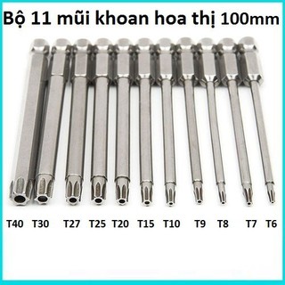 Bộ 11 mũi khoan lục giác hoa thị 100mm dùng cho máy khoan