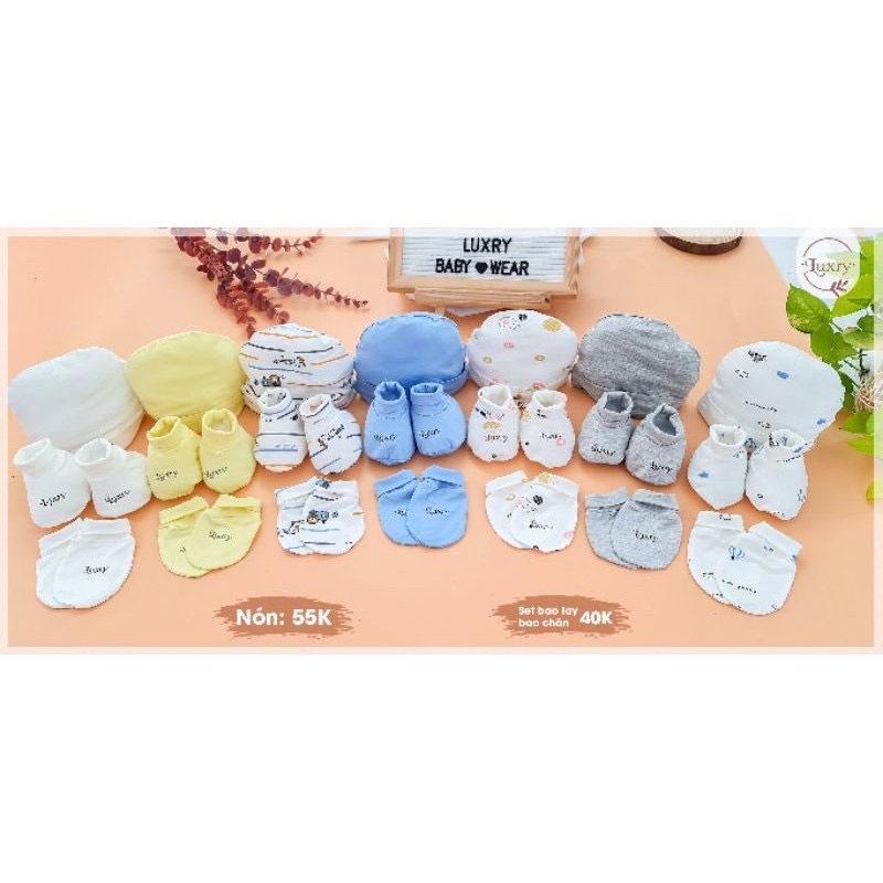 Set bao tay bao chân sơ sinh Luxry/Arich vải sợi tre cao cấp cho bé trai bé gái