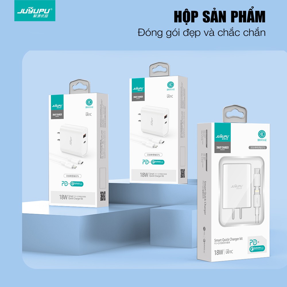 sạc nhanh iphone JUYUPU U01C PD QC3.0 bộ sạc chính hãng cho Samsung OPPO XIAOMI HUAWEI VIVO