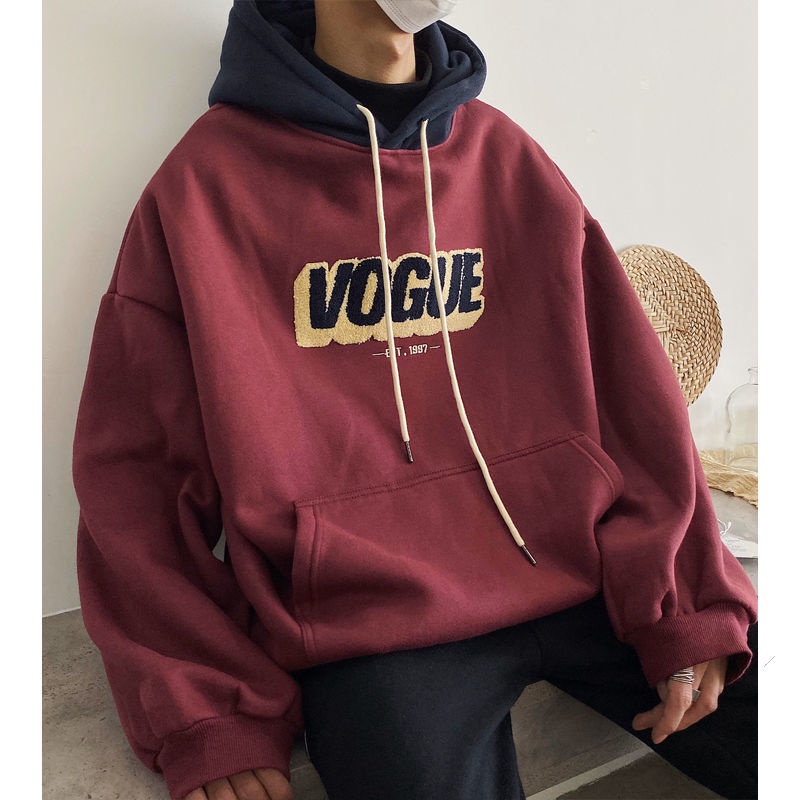 Áo hoodie dáng rộng thêu hình phong cách Hàn Quốc thu đông thời trang cho nam