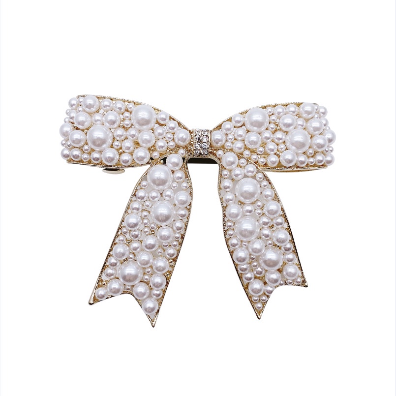 Kẹp tóc hình nơ đính ngọc trai nhân tạo phong cách Hàn Quốc dễ thương