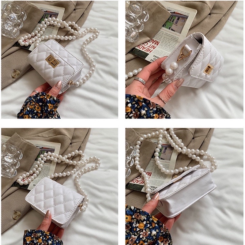 Túi xách nữ đeo chéo mini nhỏ gọn đi chơi giá rẻ thời trang Hàn Quốc da trám dây ngọc Mới