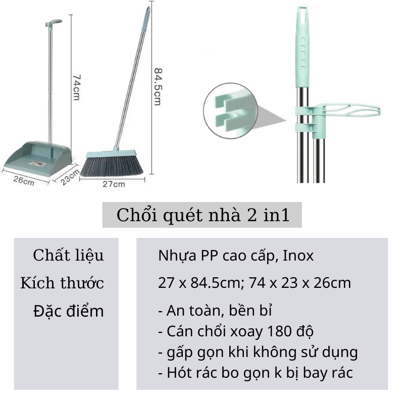 Chổi quét nhà kèm thùng rác gấp gọn siêu tiện dụng Chổi Nhựa Kèm Hót Rác Gấp Gọn Xoay 180 Độ Thông Minh Cao Cấp MỚI