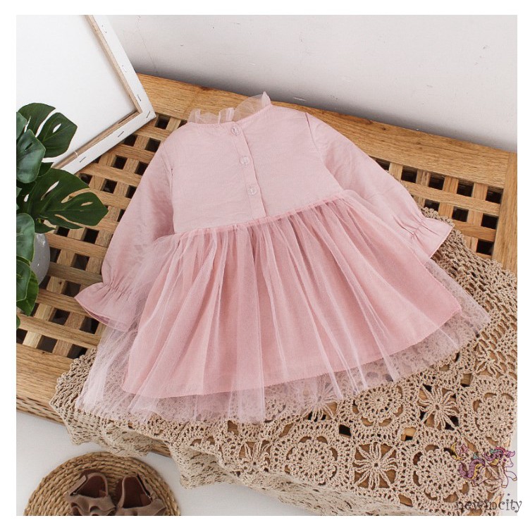 Váy Công Chúa Tay Dài Đính Nơ Đáng Yêu Cho Bé Gái