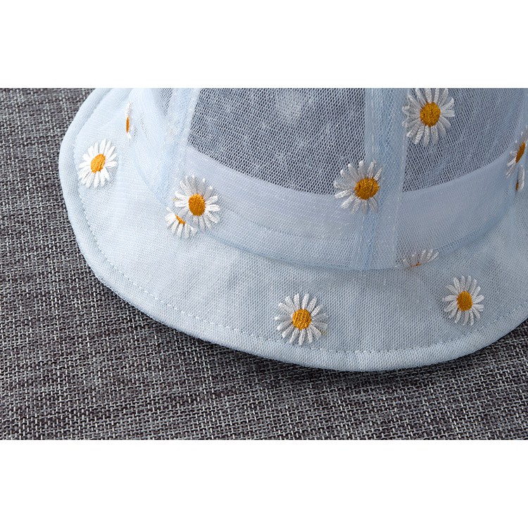 Mũ vành tròn cho bé từ 4 đến 12 tháng có nơ và họa tiết hoa cúc