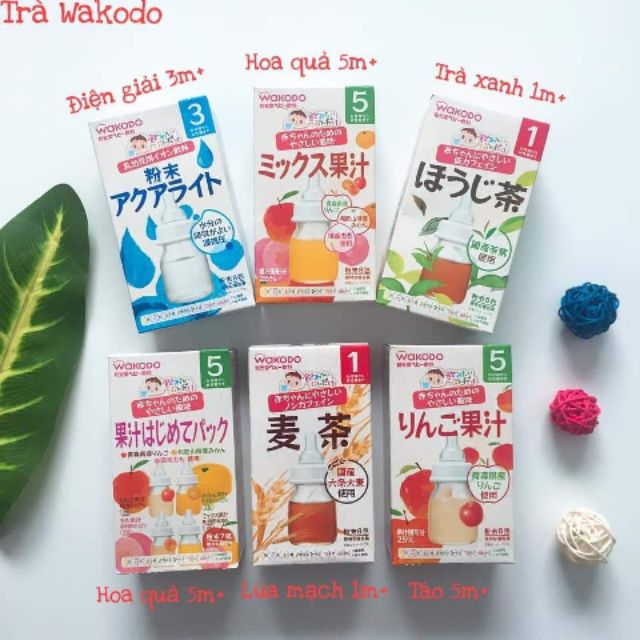 Trà Wakodo đủ vị ( Lúa mạch, Trà xanh, Điện giải, Hoa quả ) cho bé từ 1m+