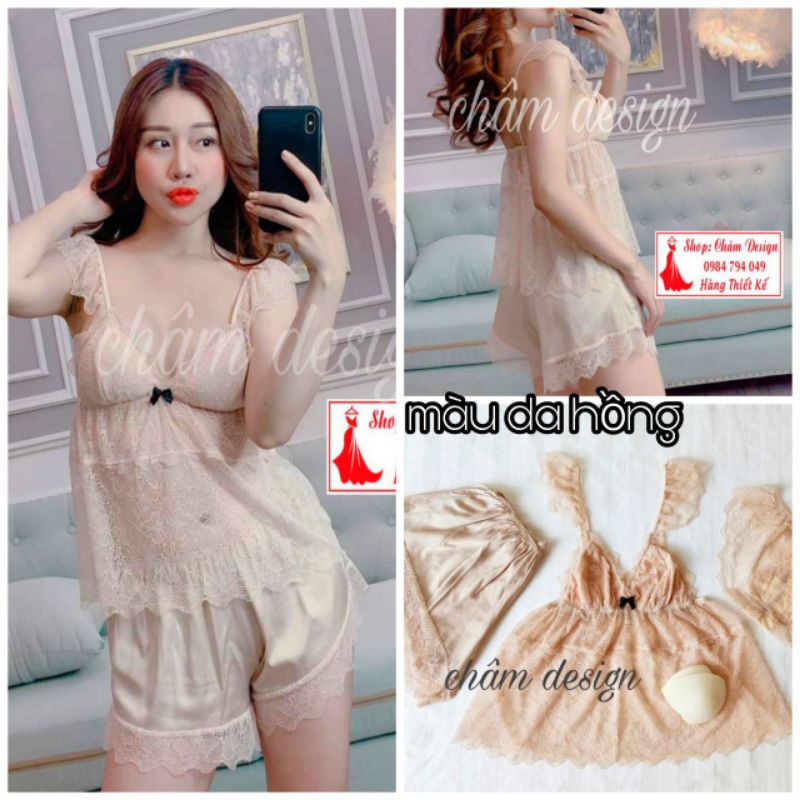 Bộ 2 dây ren màu da hồng  hoạ tiết mềm mỏng vô cùng sexy, hàng thiết kế độc quyền tại shop