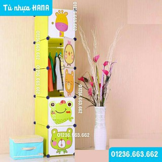 Tủ nhựa lắp ráp thông minh 5 ô đa năng (màu vàng - cửa thế giới thú)